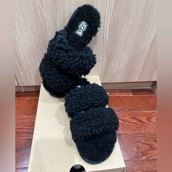 BNIB UGG Women Maxi Curly Scuffetta Slippers Sheepskin Fur Sandals Black Size 7 - Picture 8 of 14